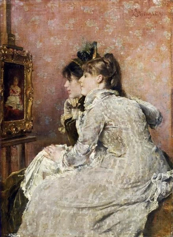 Alfred Émile Stevens - Ammirando il ritratto (1879)